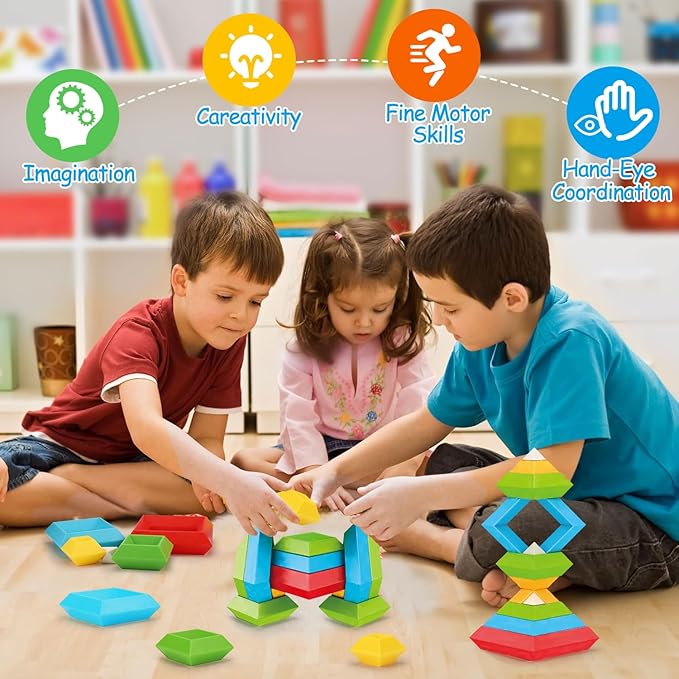 Tsomtto Montessori Toys for 1 2 3 4 5 6 Year Old Boy Girl Toddlers Preschool Learning Activities 30 Pcs Stacking Building Blocks STEM Stackable Educational Sensory for Kids Age 1-3 3-5