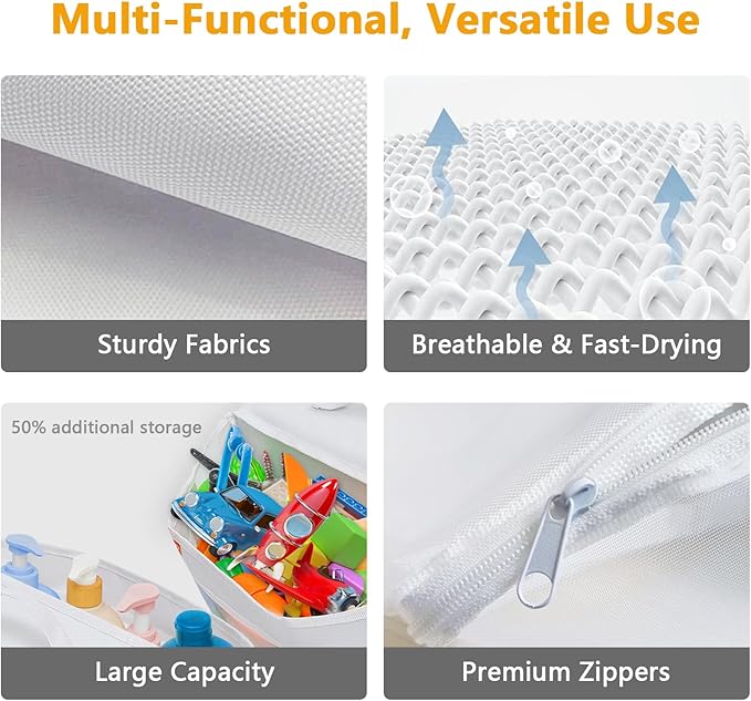 Bath Toy Organizer – Large Capacity Mesh Storage with Wide Opening, Quick Release Bottom Zipper, Wall-Mounted & Foldable, Quick Dry Baby Bathtub Toy Holder, Multi-Use Bathroom Organizer