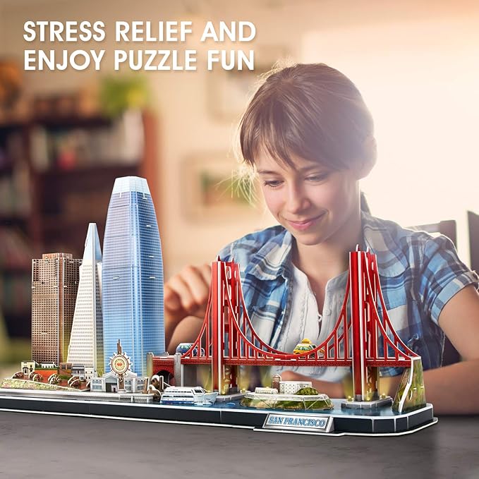 CubicFun 3D Puzzles for Kids Ages 10-14 LED San Francisco Cityline, Arts and Crafts for Kids Ages 8-12 STEM Projects for Kid Age 10-14 Gifts for 8 Year Old Toys for 10 Year Old Girls Architecture