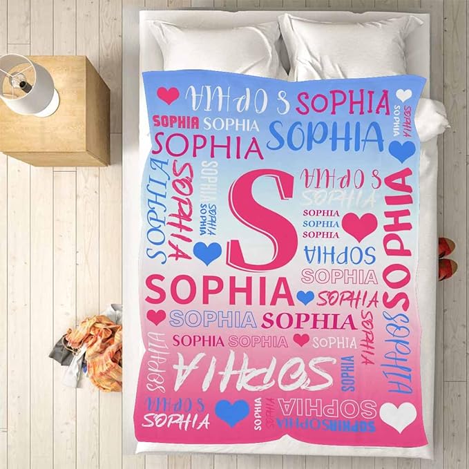 M YESCUSTOM Custom Baby Blanket with Name, Personalized Name Throw Blanket for Girls Boys Kids Customized Flannel Blanket for Men Women Valentines Day Mother's Day Christmas Newborns Gradient Pink