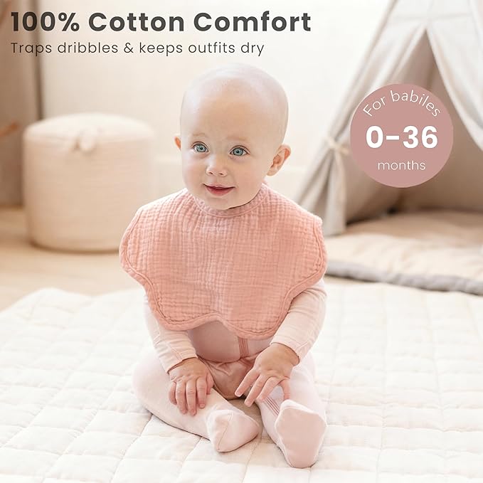 Konssy Muslin Baby Bibs 8 Pack, 100% Cotton Absorbent Bandana Drool Bibs for Teething and Drooling for Unisex Boys and Girls