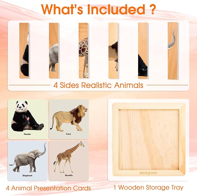 Niceuare Montessori Toys 4 in 1 Animal Wooden Toys for Kids,Wooden Animal Chunky Puzzles for Toddlers 2 Years Old+