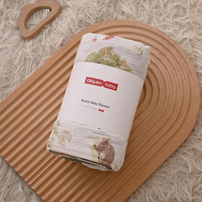 GLLQUEN BABY Blankets for Unisex Newborn Super Soft Nursery Minky Blankets with Muslin Cotton Front and Dotted Fleece Backing, Forest Stories, 30 x 40 inches