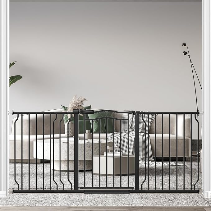 62.2-71.6" Extra Wide Baby Gate for Stairs No Drilling, 30" Tall Auto Close Press Mounted Baby Gate for Doorways, Adjustable Width Walk Through Long Gates for Kids or Pets, Black