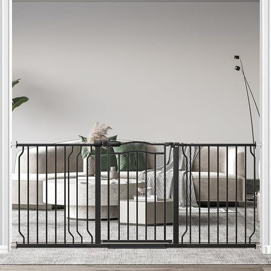 62.2-71.6" Extra Wide Baby Gate for Stairs No Drilling, 30" Tall Auto Close Press Mounted Baby Gate for Doorways, Adjustable Width Walk Through Long Gates for Kids or Pets, Black