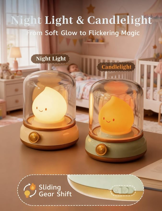 Cute Smiley Lamp, Portable LED Camping Lantern Night Light, Rechargeable, Dimming, Table Bedside Candle Light for Baby Nursery Decor, Bedroom, Bathroom