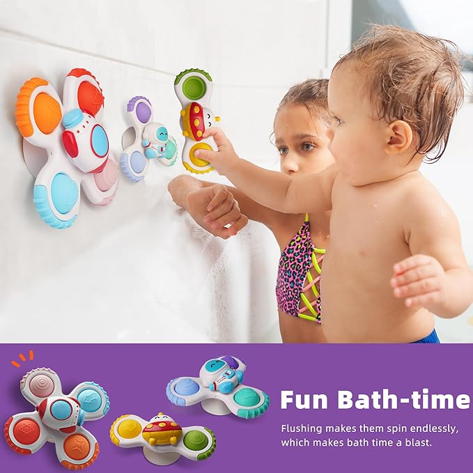 LiKee Strong Suction Cup Fidget Rotating Sensory Bath Toys for Baby, Airplane Car Travel Table & Window Toys for Toddler Boys and Girls, 12+ Months