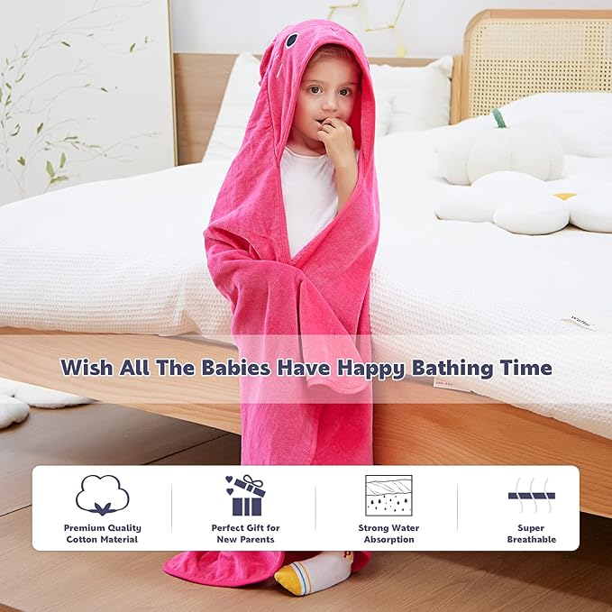 MICHLEY Animal Face Hooded Baby Towel Cotton Bathrobe for Boys Girls 0-6 Year Rose