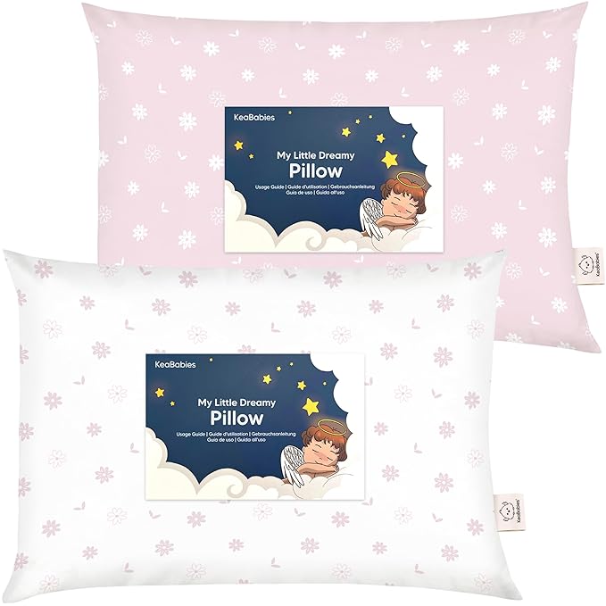 KeaBabies 2-Pack Toddler Pillow 13x18 - Soft Organic Cotton Kids Travel Bed Pillows for Sleeping, School, Nap, Machine Washable, Toddlers 2 to 5, Pillowcase Sold Separately (Daisy)