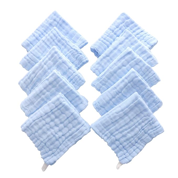 MUKIN Baby Washcloths - Natural Cotton Baby Wipes - Soft Newborn Face Towel for Sensitive Skin - 10 Pack, 12x12 inches