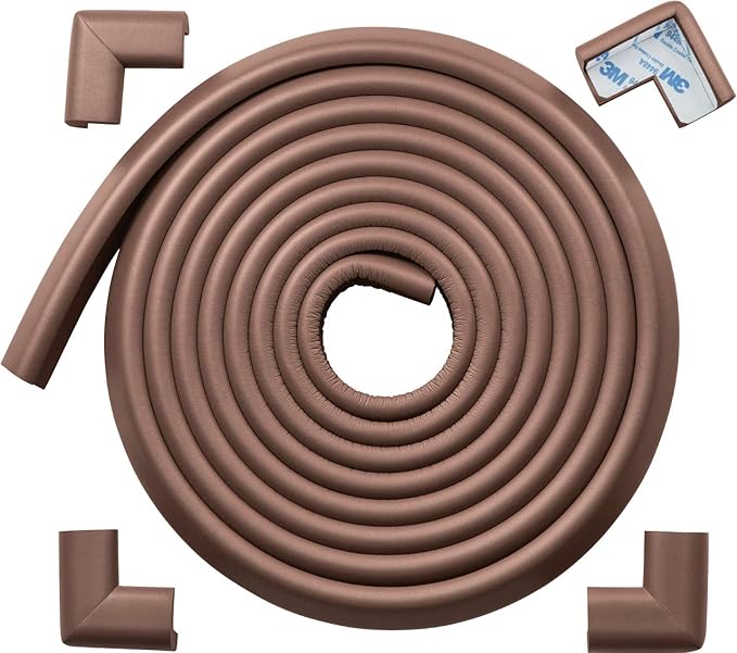 Roving Cove HeftyFit Edge Corner Protector Baby Proofing (Large 15ft Edge 4 Corners), Heavy-Duty, Soft NBR Rubber Foam, Furniture Fireplace Safety Bumper Guard, 3M Adhesive, Coffee Brown