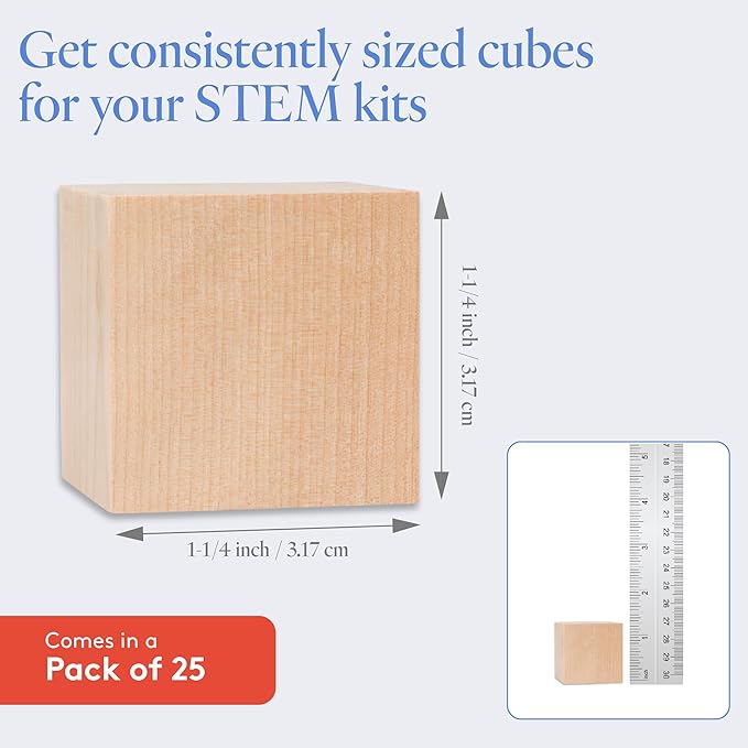 DIY Wood Cubes 1-1/4-inch, Pack of 25 Small Wooden Baby Blocks for Baby Shower, Wooden Blocks for Crafts, STEM, Building, and Blank Woo Dice, by Woodpeckers