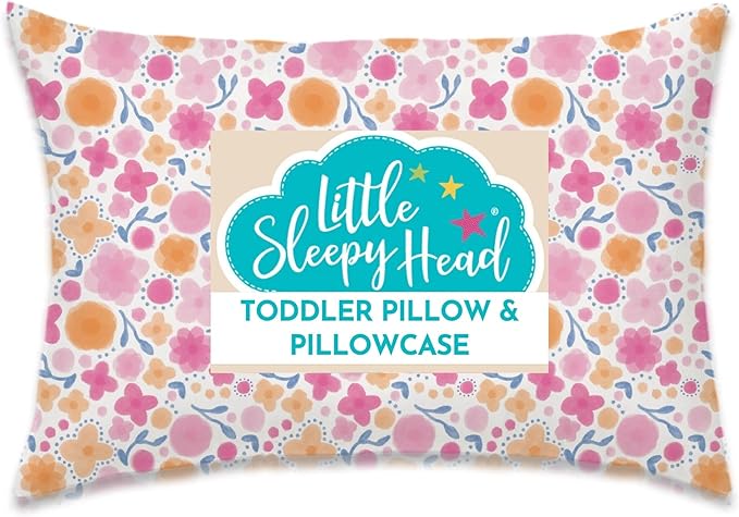 Little Sleepy Head Toddler Pillow with Pillowcase 13x18 - Kids Pillow for Sleeping - Better Neck Support Ergonomic Pillow and Toddler Pillowcase - Best Pillows for Kids (Whimsy Garden)