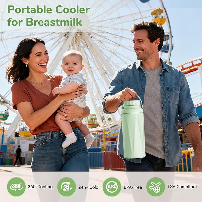 22oz Portable Breast Milk Cooler Bottle-Breastmilk Chiller for Outdoor Travel Mom, Keeps Milk Fresh Cooling for 24 Hours,Breastfeeding Essentials with 2pcs Bottle for Breastmilk Storage