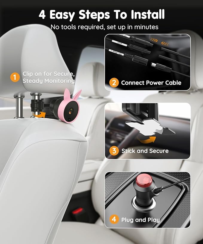 Babyvue BV3PRO 7.2" 1080P HD Dual Camera Car Baby Monitor for 2 Kids, IR Night Vision, Easy Installation, Brightness Adjustment, Car Seat Camera, Ideal Gift for Girls and Pets Monitoring