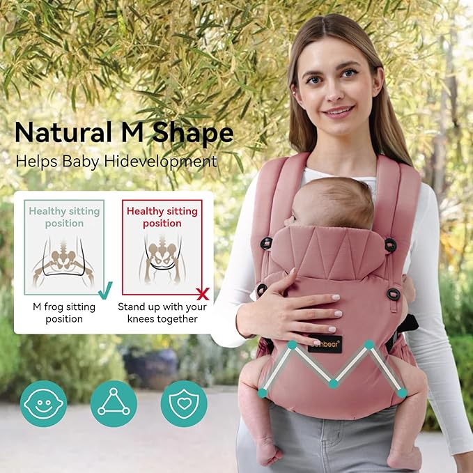 Baby Carrier Newborn to Toddler 7-45 lbs with Natural Material, Ergonomic Design,Versatile and Adjustable,Hands Free for Moms&Dads,Pink