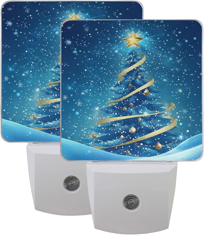 Aslsiy Night Light for Kids Blue Snow Christmas Tree Plug in Wall Lamp LED Dusk to Dawn Sensor Energy Saving Nightlight for Boys Girls Men Women