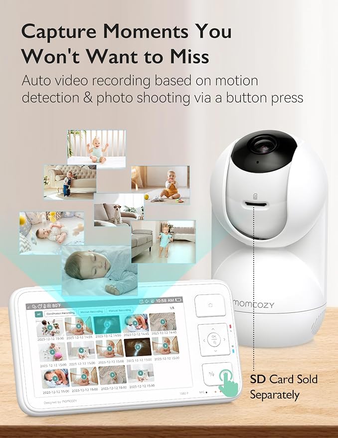 Momcozy Baby Monitor with 2 Cameras 5.5" 1080P Full HD Split Screen Video Baby Monitor with Camera and Audio, No WiFi 5000mAh Battery, ECO, VOX, Clear Night Vision 1640ft Range (SD Card not Included)