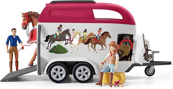Schleich Horse Car and Trailer Toys - Multi Piece SUV & Trailer Playset, with Horse Figurine, Rider Action Figure, and Pony Accessories, for Girls and Boys Ages 5 and Above