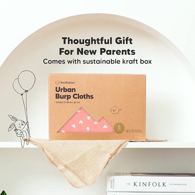 Organic Burp Cloths Baby Boy & Girl - 5-Pack Super Absorbent Cotton Burping Cloths for Babies, Soft & Plush Newborn Spit Up Rags, Infant Towels for Milk Spit Up, Unisex,Large 21" x 10"(Pink Dreams)