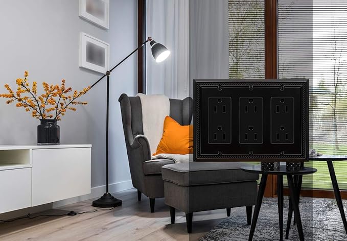 Henne Bery Sunken Pearls Heavy Duty Decorative Wall Plate Switch Plate Outlet Cover (Triple Decorator, Matte Black)