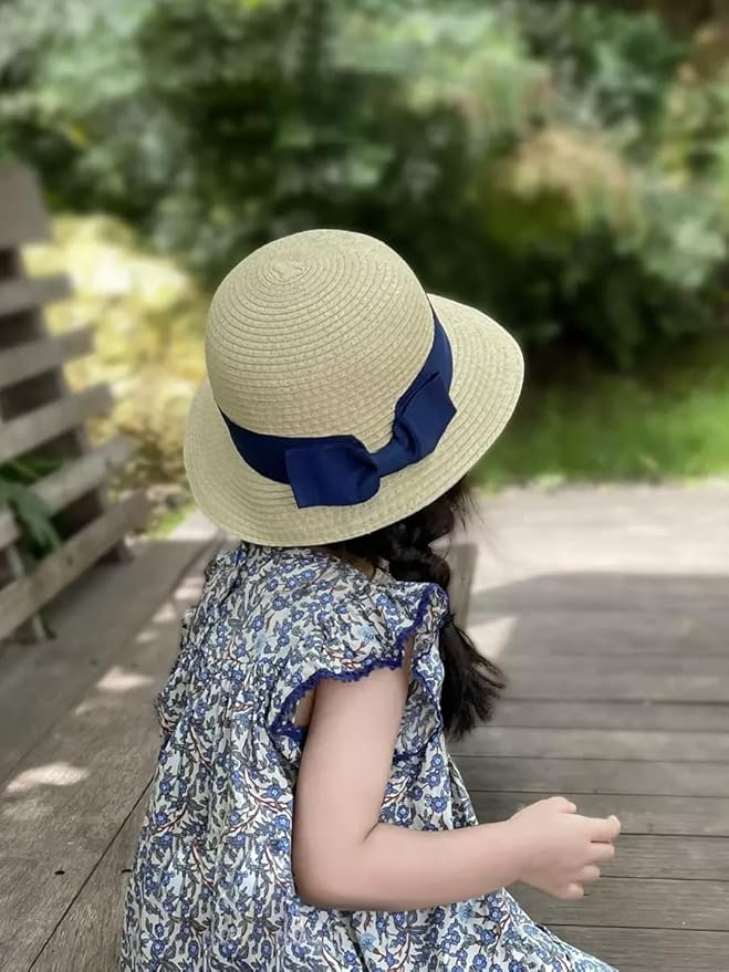 Baby Girl Straw Hat Outdoor Baby Sun Protection Hats Summer Bowknot Beach Cap for Infant Toddler Girls