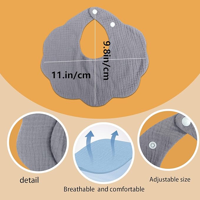 EllieHouse Baby Bibs for Girls Boys 8 Pack Muslin Drool Teeth Drooling Teething Bibs Muslin Cotton for Toddler Infant