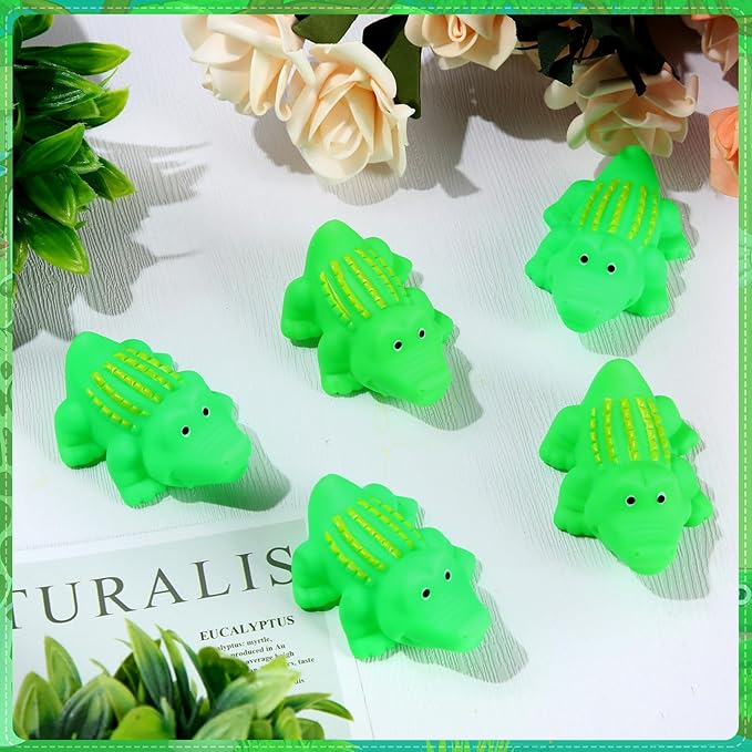 Lenwen 150 Pcs Rubber Crocodile Bath Toy Bulk Mini Alligator Toys Crocodile Bathtub Toys Float Squeak Toys for Summer Pool Parties Halloween Christmas Party Birthday Decoration, 2.8 x 1.3 x 1.3 Inch