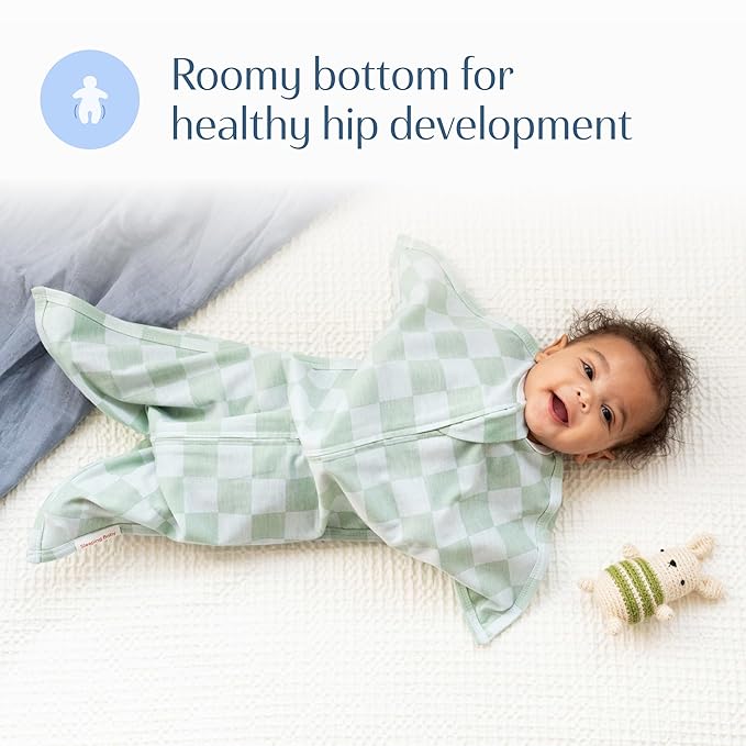 SleepingBaby Zipadee-Zip Transition Swaddle - Cozy Baby Swaddle Blanket with Zipper Convenience - Roomy Wearable Blanket for Easy Diaper Changes - Sea Green/Blue, X-Small (3-6 Month)