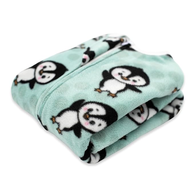 SleepingBaby Zipadee-Zip Transition Swaddle - Cozy Fleece Wearable Blanket with Two-Way Zipper for Baby Sleep - Perfect Penguin, Medium (6-12 Month)