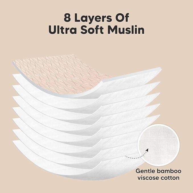 5-Pack Muslin Burp Cloths Baby Boy, Girl - Very Absorbent Baby Burp Cloth Rags, 8-Layers Viscose Derived from Bamboo Cotton Muslin Towel, Super Soft Spit Up Rags, No Shrink Washcloths (Prism)