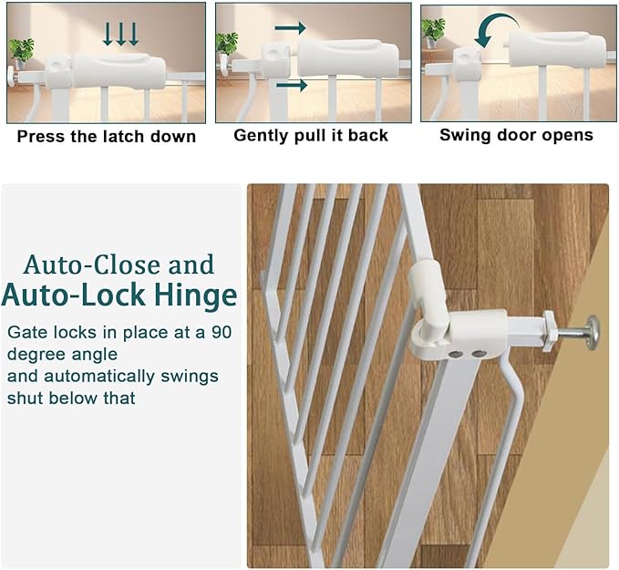 Extra Wide Baby Gate Tension Indoor Safety Gates White Metal Large Pressure Mounted Pet Gate Walk Through Long Safety Dog Gate for The House Doorways Stairs (57.48"-62.2"/146-158CM, White)