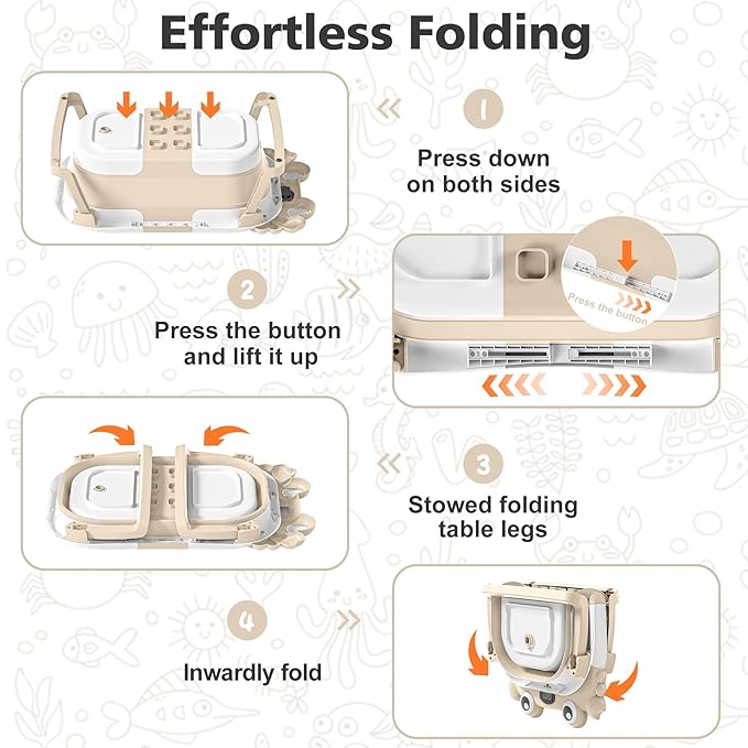 Collapsible Baby Bathtub for Newborns with Thermometer and Soft Floating Cushion Portable and Foldable Travel Baby Boy Bath Tub for Infants to Toddler 0-36 Month (Beige)