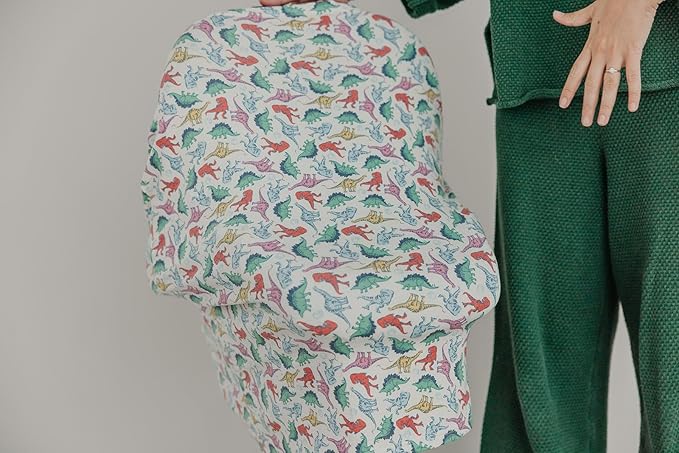 Copper Pearl Baby Car Seat Cover Canopy and Nursing Cover Multi-Use Stretchy 5 in 1 Gift 'Dinosaurs of Jurassic Park' - One Size