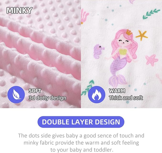 iEvolve Baby Nursery Bed Blankets Ultra Soft Double Layer Mini Blanket Minky Blanket Receiving Blankets Shower Gifts(Mermaid,30 * 47in)