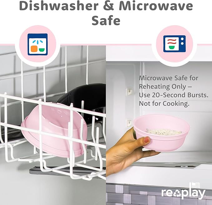 Re-Play 12 oz. Toddler Bowls Set of 3 - Kids Deep-Walled, Durable & Reusable Snack and Meal Bowls, Dishwasher & Microwave Safe, BPA-Free, Made in USA from Recycled Plastic, Blossom