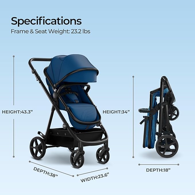Mompush Meteor2 Baby Stroller 2-in-1 with Newborn Mode, Large Shock-Absorbing Wheels, Car Seat Adapter Included – Full-Size Infant & Toddler Stroller for All-Terrain Family Outings