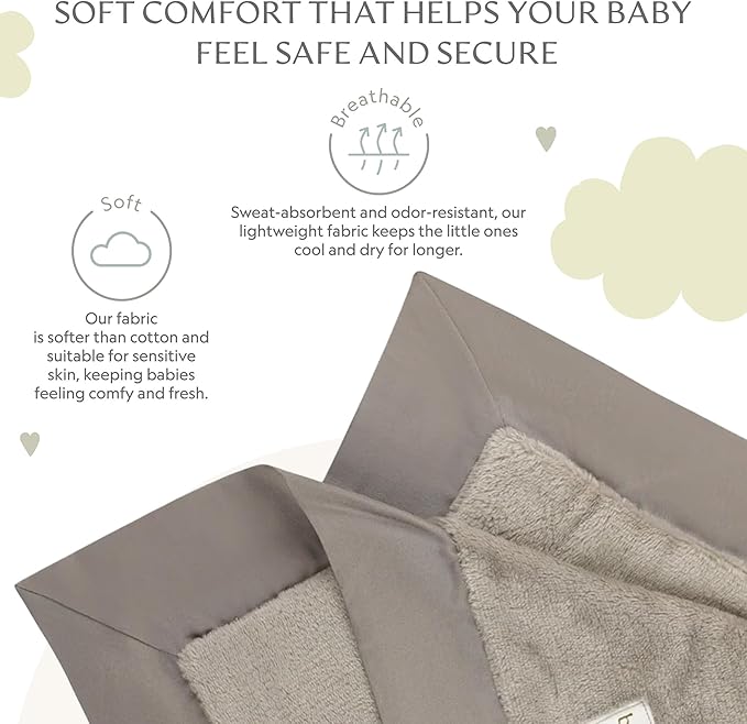 Ultra-Soft Lovey Plush Security Blanket - Baby Essentials, Newborn Essentials, Ultra-Soft Plush Baby Blanket with Satin Trim – 16" x 16" (Gray)