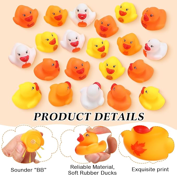 200 Pcs Thanksgiving Day Rubber Ducks Assorted Rubber Duckies Bulk Mini Pool Bath Toy Ducks Small Tiny Ducky for Thanksgiving Day Party Favors Classroom Exchange Gifts