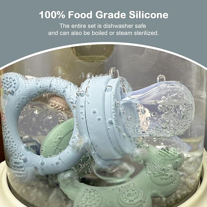 2 Pack Baby Fruit Food Feeder + Breastmilk Popsicle Molds,Baby Teethers,BPA Free,3 Sizes,2mm Fine Holes to Prevent Choking,Perfect for Teething Relief & Infant Solid Food Introduction,3 M+ (Sage/Grey)