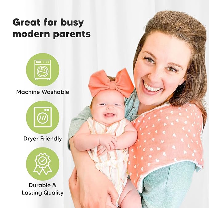 Organic Burp Cloths Baby Boy & Girl - 5-Pack Super Absorbent Cotton Burping Cloths for Babies, Soft & Plush Newborn Spit Up Rags, Infant Towels for Milk Spit Up, Unisex,Large 21" x 10"(Pink Dreams)