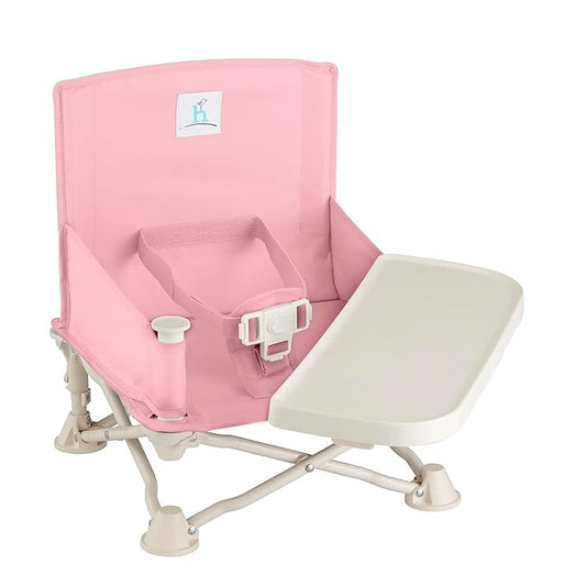 Hiccapop OmniBoost Travel Booster Seat with Tray for Baby | Folding Portable Baby Booster Seat for Dining Table, Camping, Beach, Grandma’s | Tip-Free Design Straps to Kitchen Chairs - Booster Chair