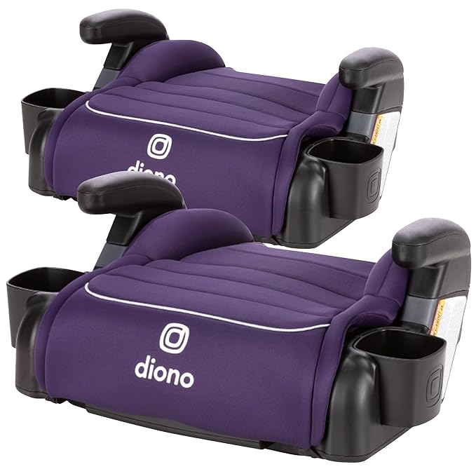 Diono Connect3 R Backless Booster Pack of 2, Slim Fit 3-Across in Many Mid-Sized Sedans and SUVs, for Children from 40-120 lbs., Lightweight with Cupholder, Purple Wildberry