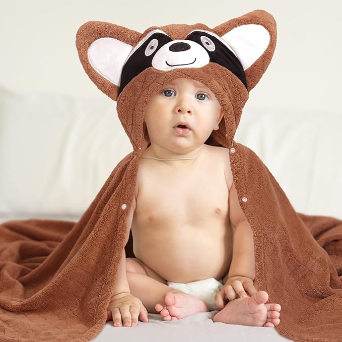 Toddler Towels with Hood, 2 PCS Kid Bath Towel with Animal Hooded for 0-5 Years,Super Soft Premium Coral Fleece Luxuriously Thick and Plush with Large Size 50"x32", Brown Bear& Yellow Tiger