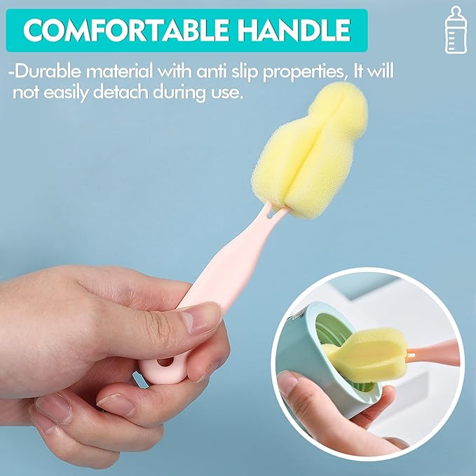 Sponge Bottle Brush 6PCS Sponge Nipple Brushes Baby Bottle Nipple Cleaning Brush Long Handle Baby Milk Bottle Brush (6PCS)