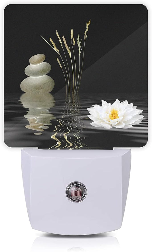 Zen Spa Night Light,Grey Stones Lotus Night Lights Plug into Wall Dusk to Dawn Sensor Led Lamp for Women Men,Led Lights for Stairway/Hallway/Bedroom,0.5W