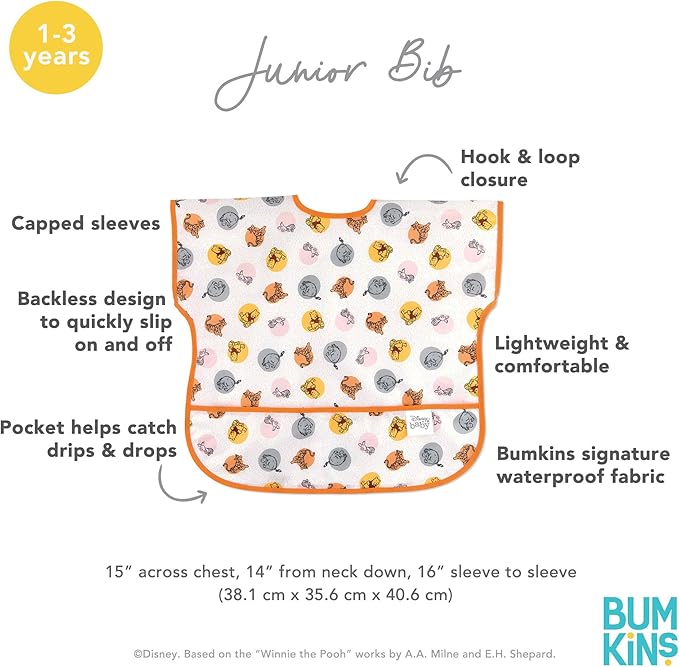 Bumkins Bibs - Toddler Bibs, Waterproof, Large for 1-3 Years, Short Sleeve