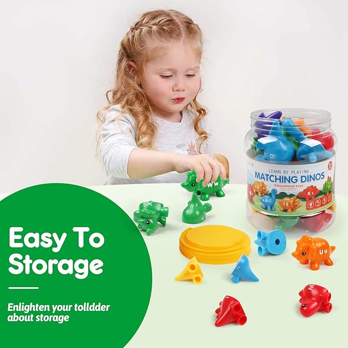 USATDD Matching Letters Dinosaur Toy, Double-Sided ABC Letters Dinosaur Match Game Preschool Fine Motor Toy with Uppercase Lowercase Alphabet, Educational Learning Toys for Toddlers Boys Girls