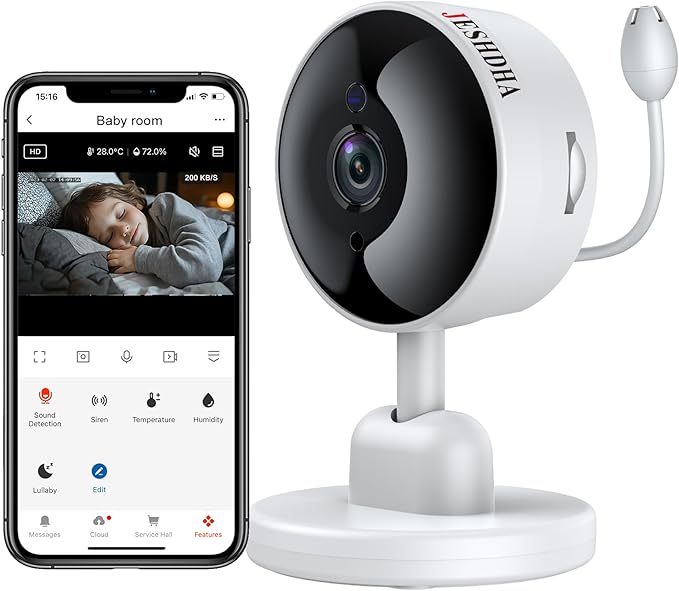 Security Camera for Home Baby Monitor, 1080p HD Video WiFi Indoor Camera with Motion Detection, 2-Way Audio Siren, Night Vision, Cry Detection/Temperature Detection