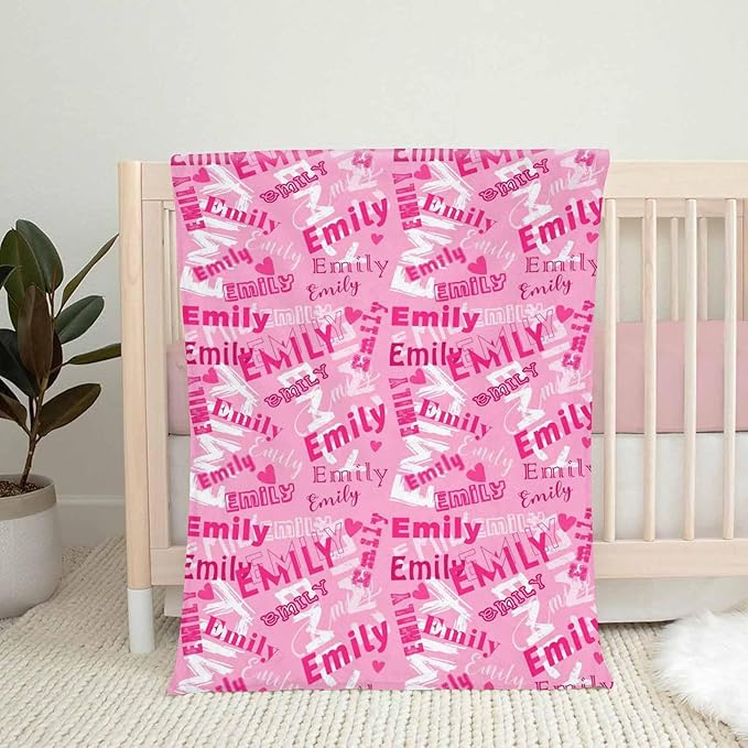 Artsadd Personalized Baby Blanket for Girls with Name, Custom Pink Baby Blankets for Kids Adults Customized Name Blankets for Infant Toddler Daughter Son Mom Dad Grandma Grandpa Christmas Birthday